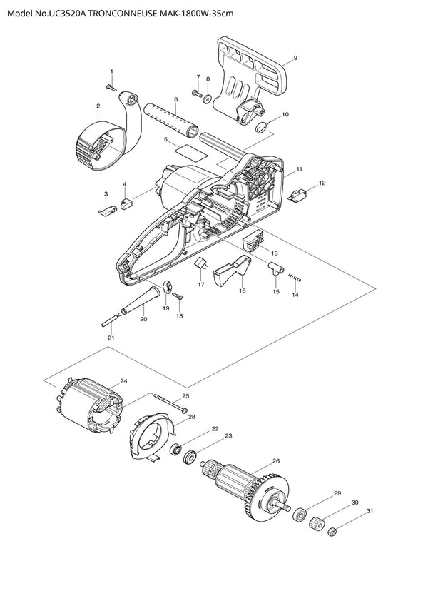 Pièces détachées tronçonneuse électrique Makita UC3520A