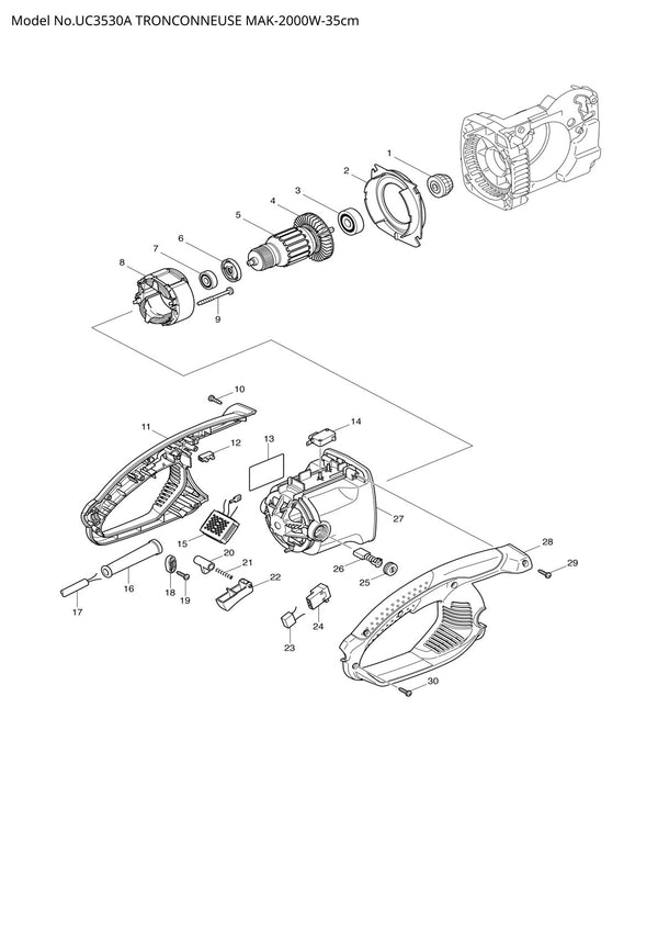 Pièces détachées tronçonneuse électrique Makita UC3530A
