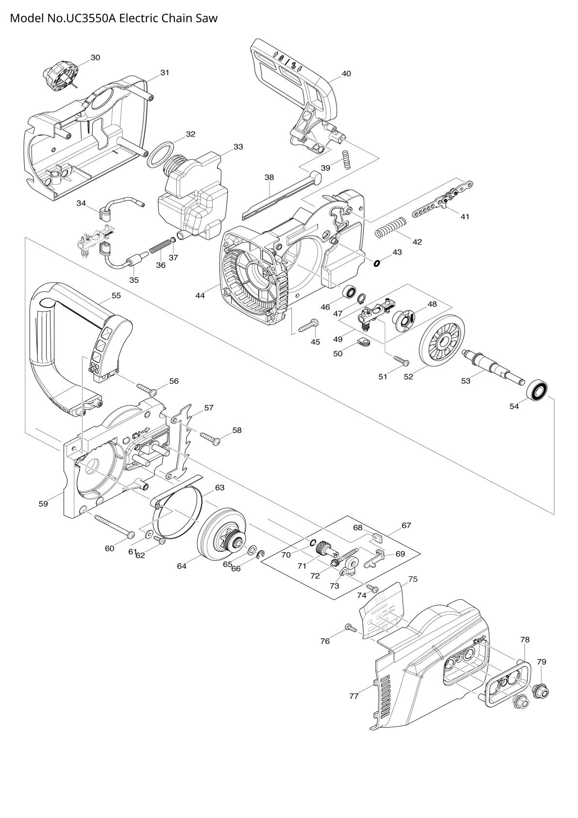Pièces détachées tronçonneuse électrique Makita UC3550A
