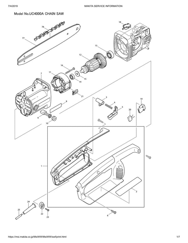 Pièces détachées tronçonneuse électrique Makita UC4000A