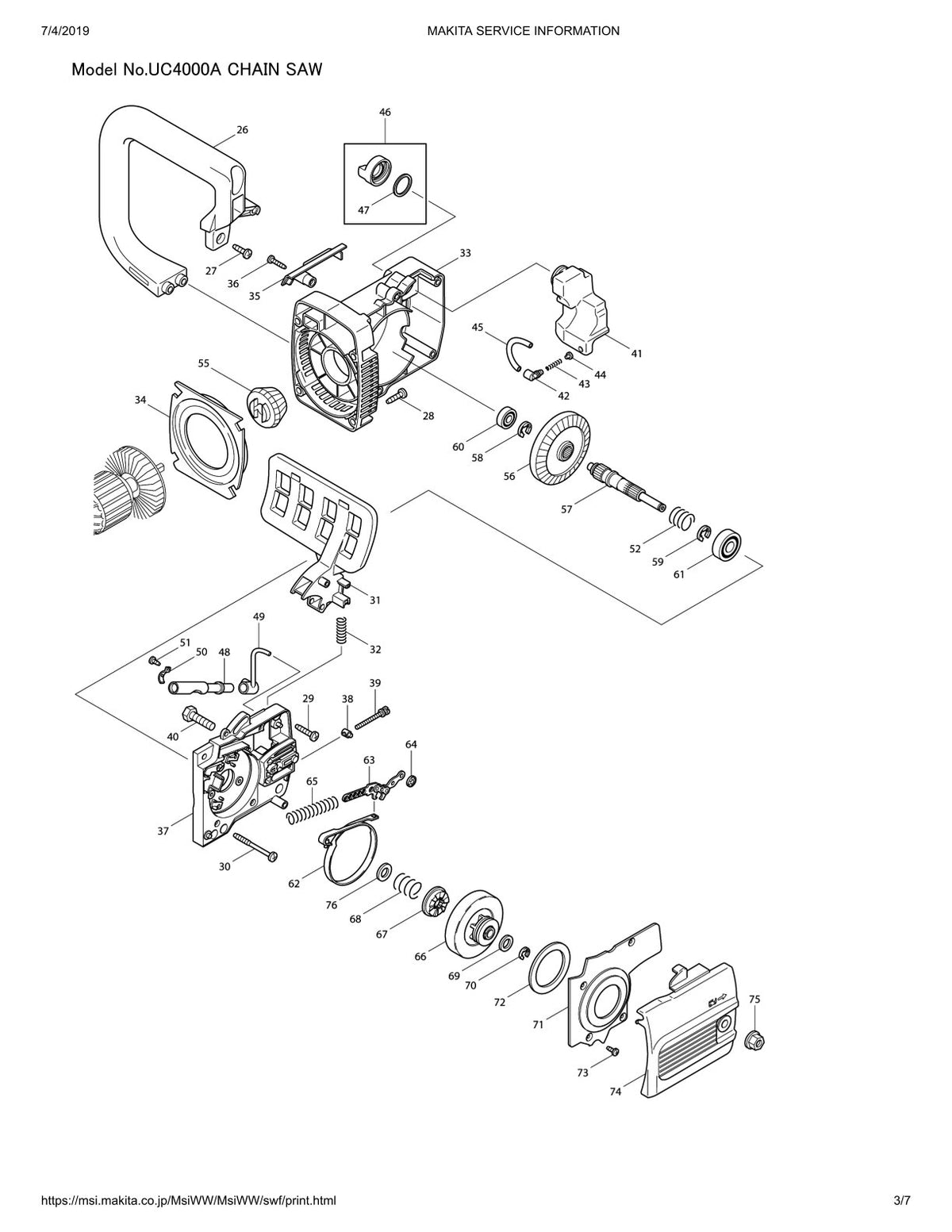 Pièces détachées tronçonneuse électrique Makita UC4000A