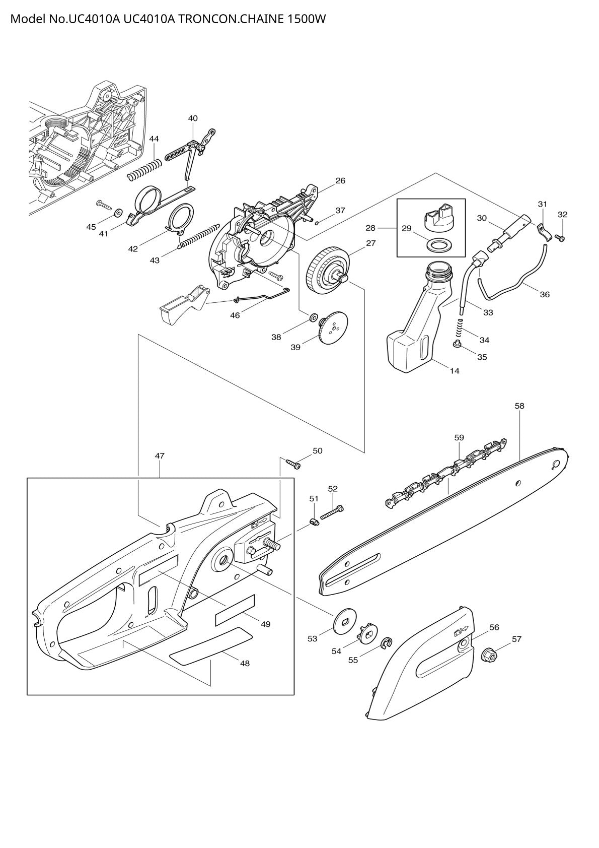 Pièces détachées tronçonneuse électrique Makita UC4010A