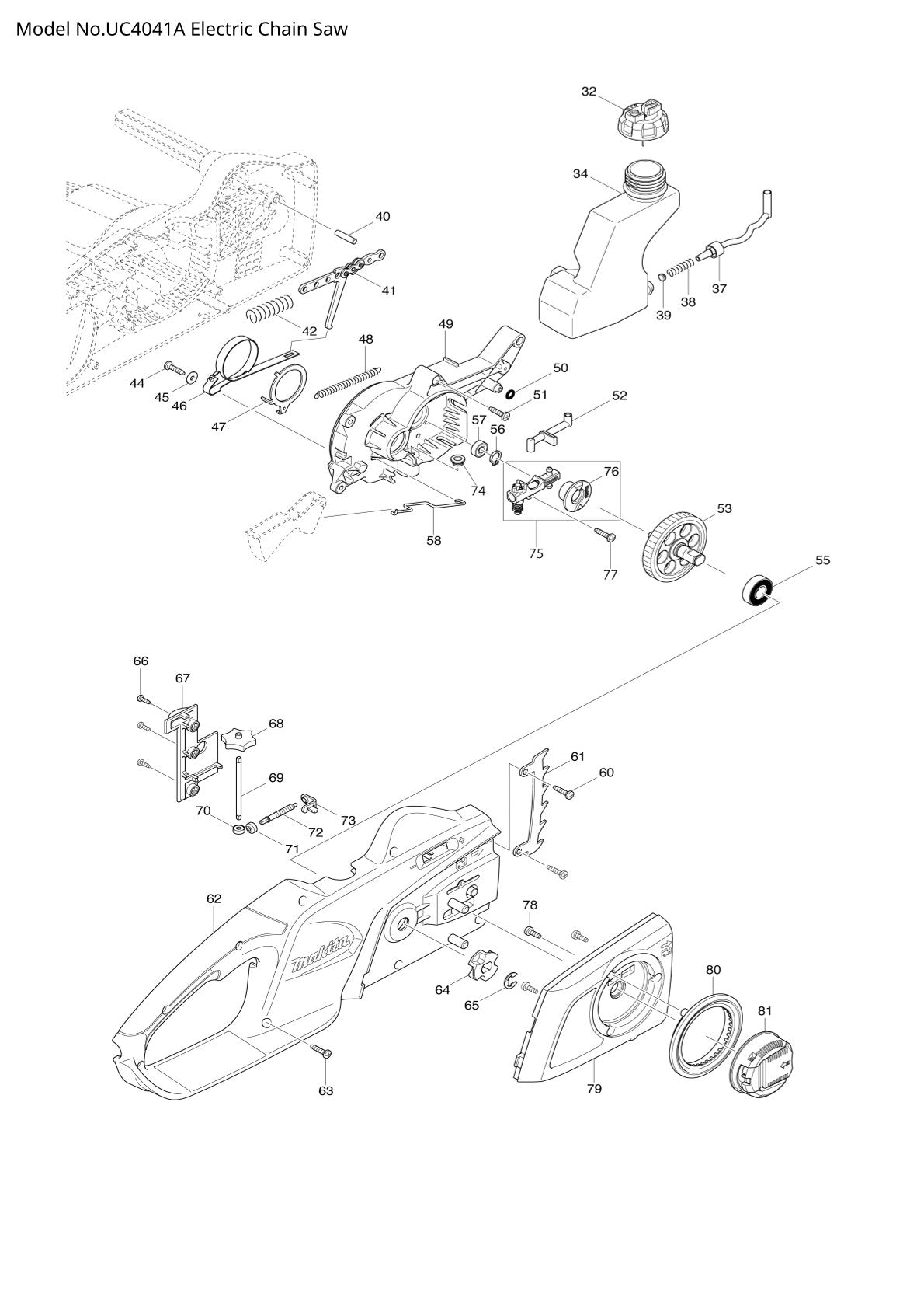 Pièces détachées tronçonneuse électrique Makita UC4041A