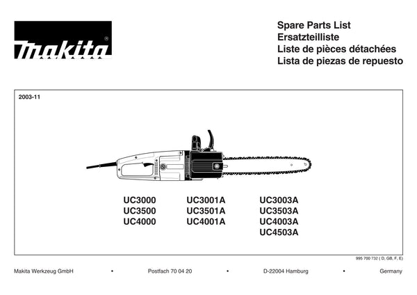Pièces détachées tronçonneuse électrique Makita UC4503A