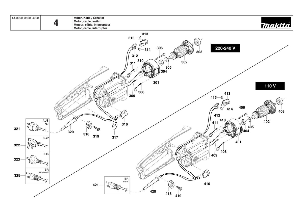 Pièces détachées tronçonneuse électrique Makita UC4503A