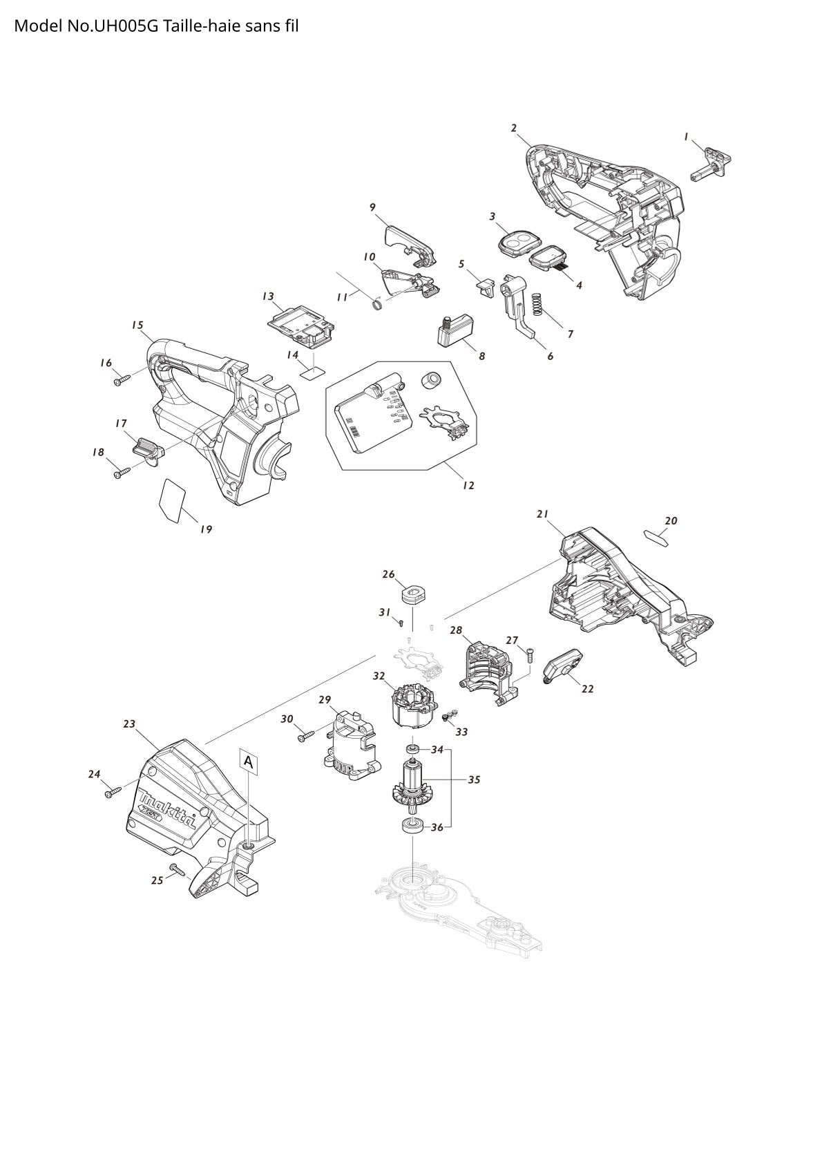 Pièces détachées taille-haie sans fil Makita UH005G