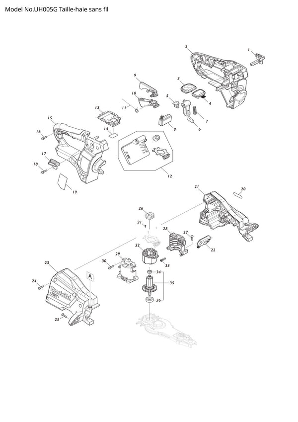 Pièces détachées taille-haie sans fil Makita UH005G