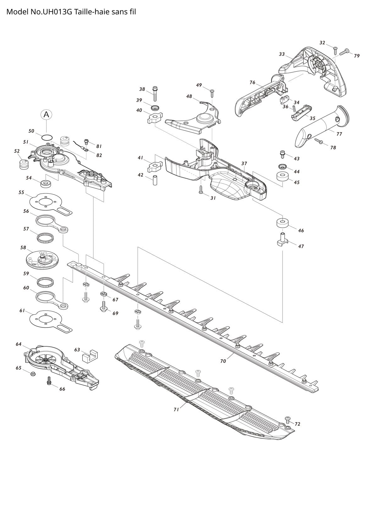 Pièces détachées taille-haie sans fil Makita UH013G