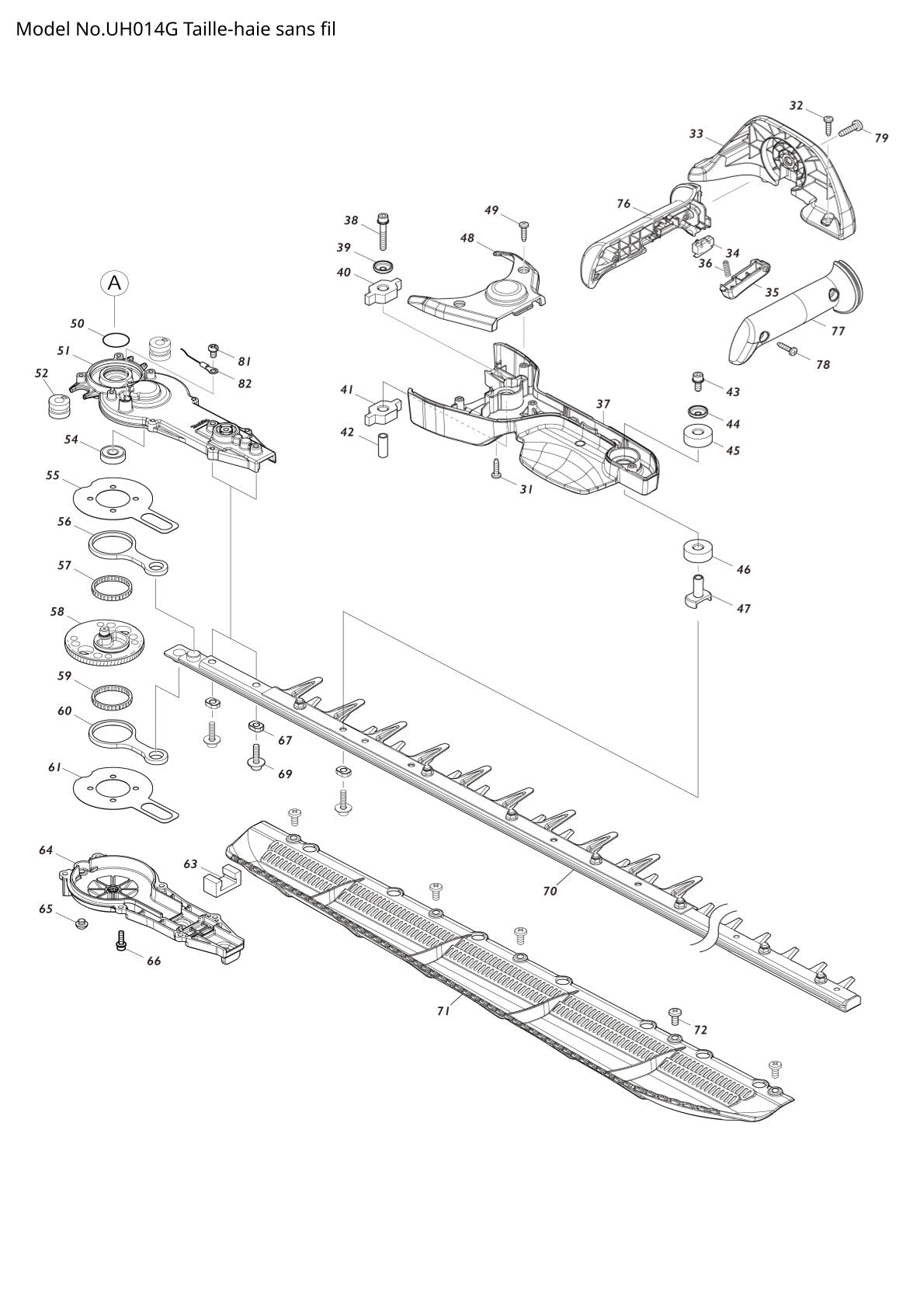 Pièces détachées taille-haie sans fil Makita UH014G