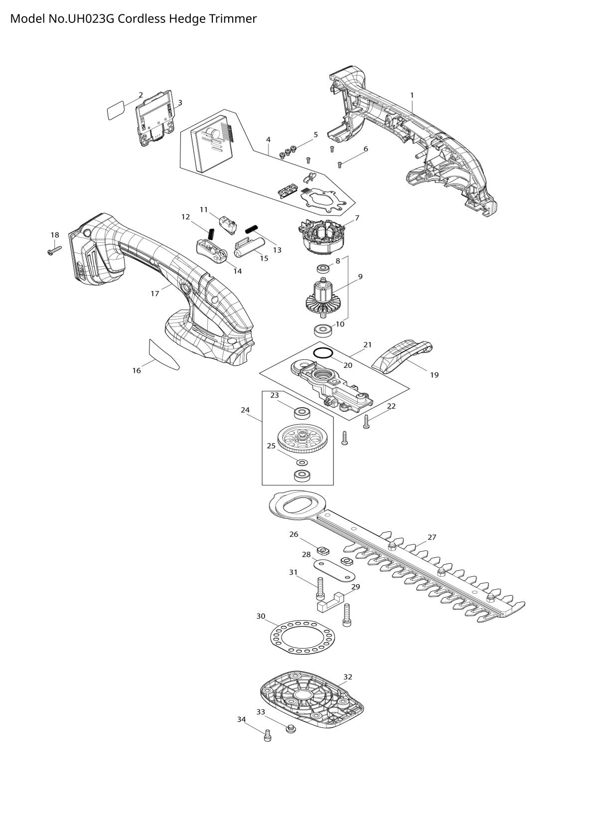 Pièces détachées taille-haie sans fil Makita UH023G