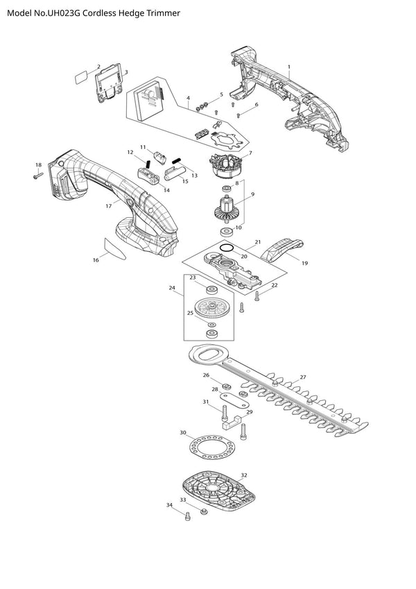 Pièces détachées taille-haie sans fil Makita UH023G