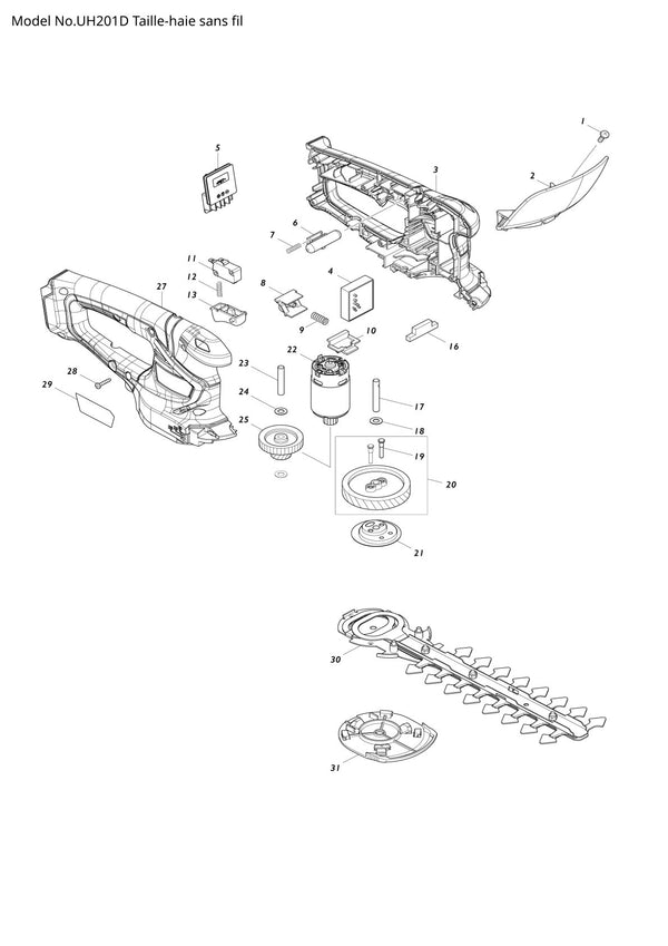 Pièces détachées taille-haie sans fil Makita UH201D