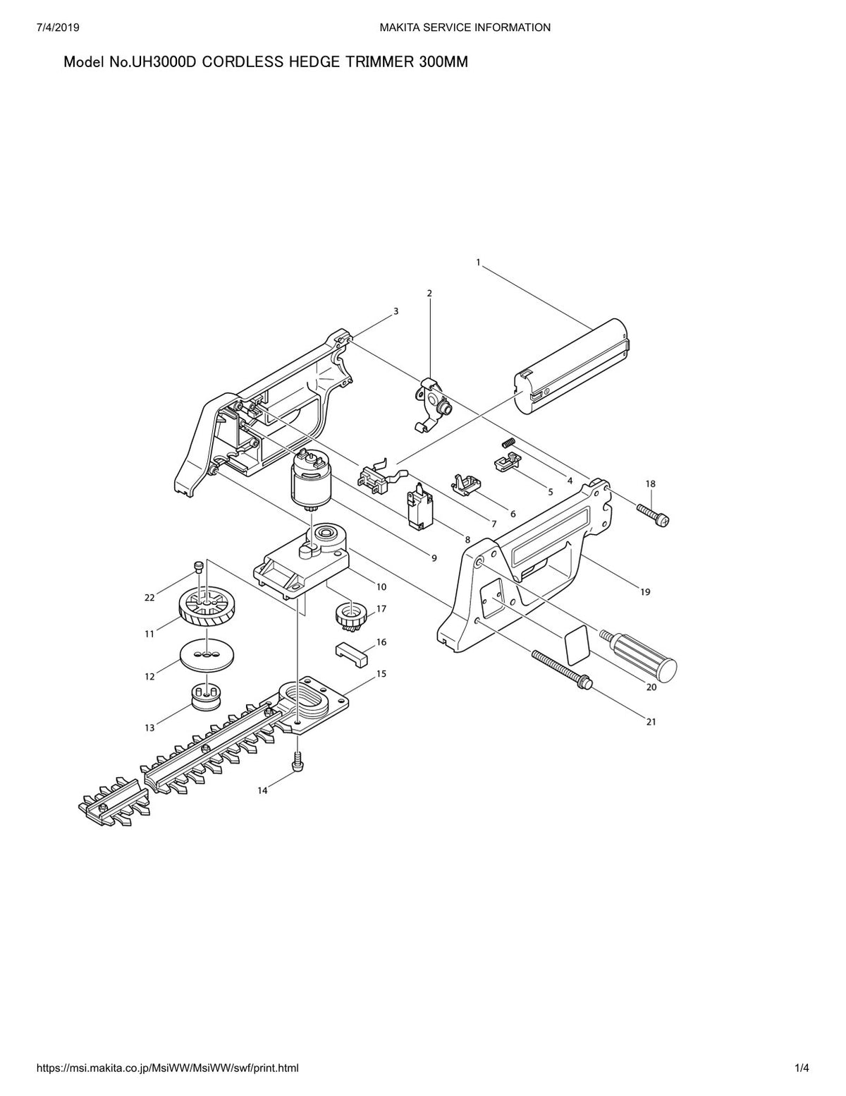 Pièces détachées taille-haie sans fil Makita UH3000D