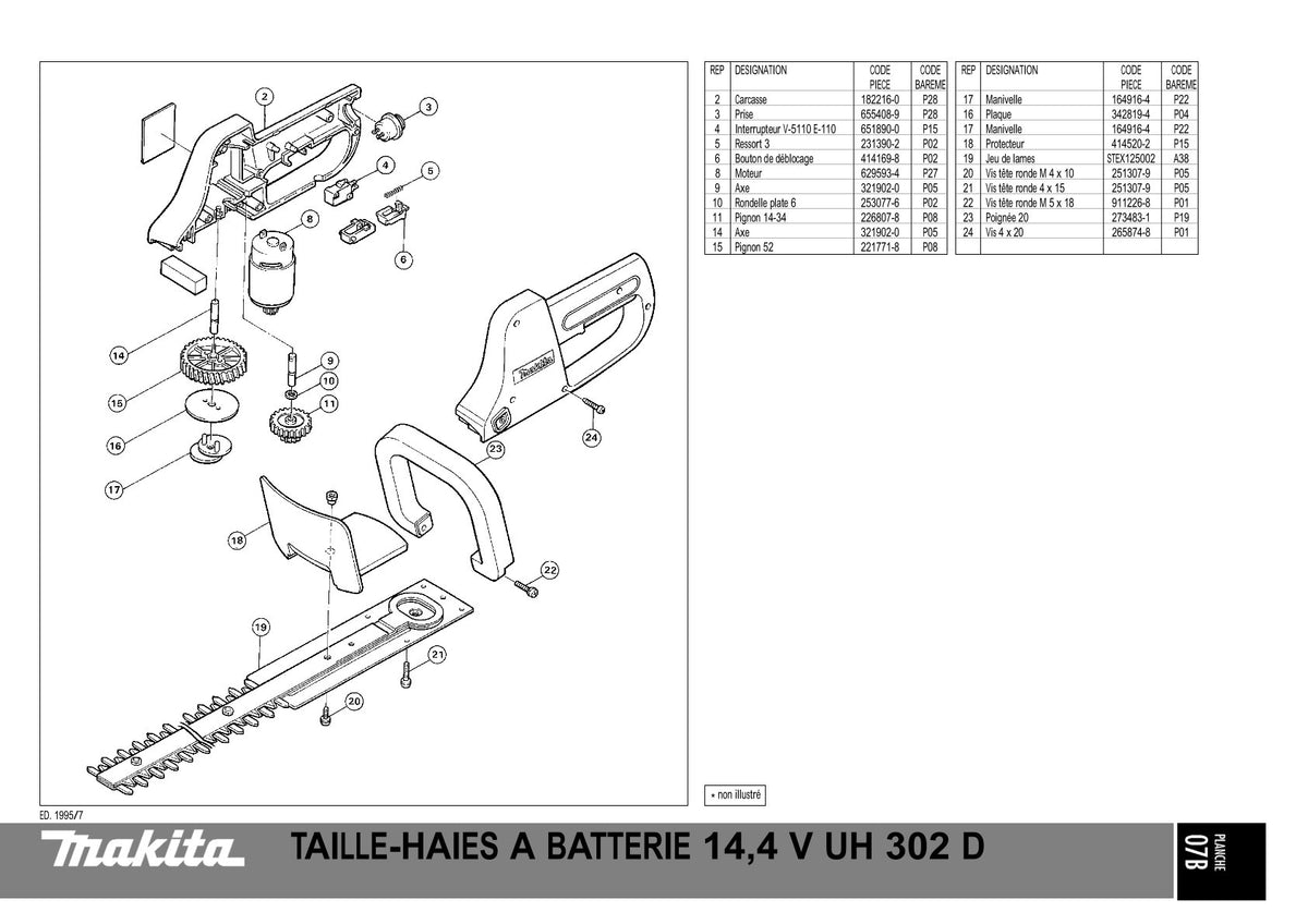 Pièces détachées taille-haie sans fil Makita UH3000D