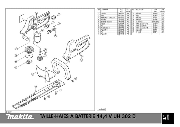 Pièces détachées taille-haie sans fil Makita UH3000D
