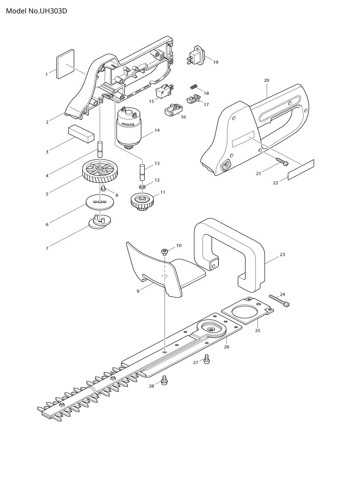 Pièces détachées taille-haie sans fil Makita UH303D