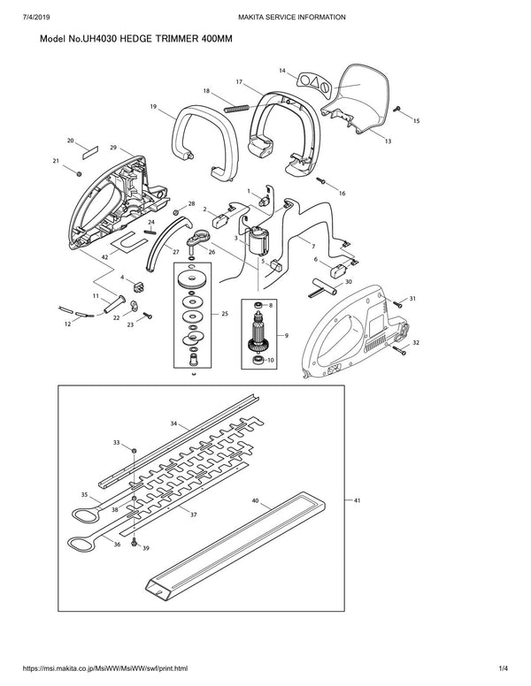 Pièces détachées taille-haie électrique Makita UH4030