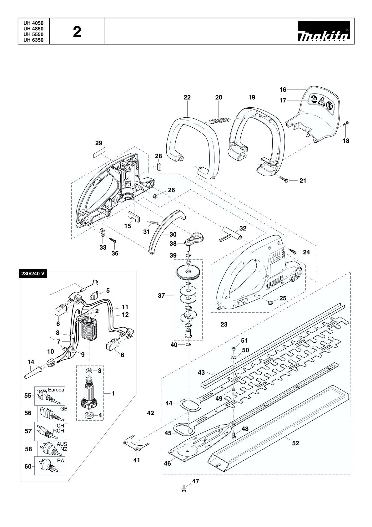 Pièces détachées taille-haie électrique Makita UH4050