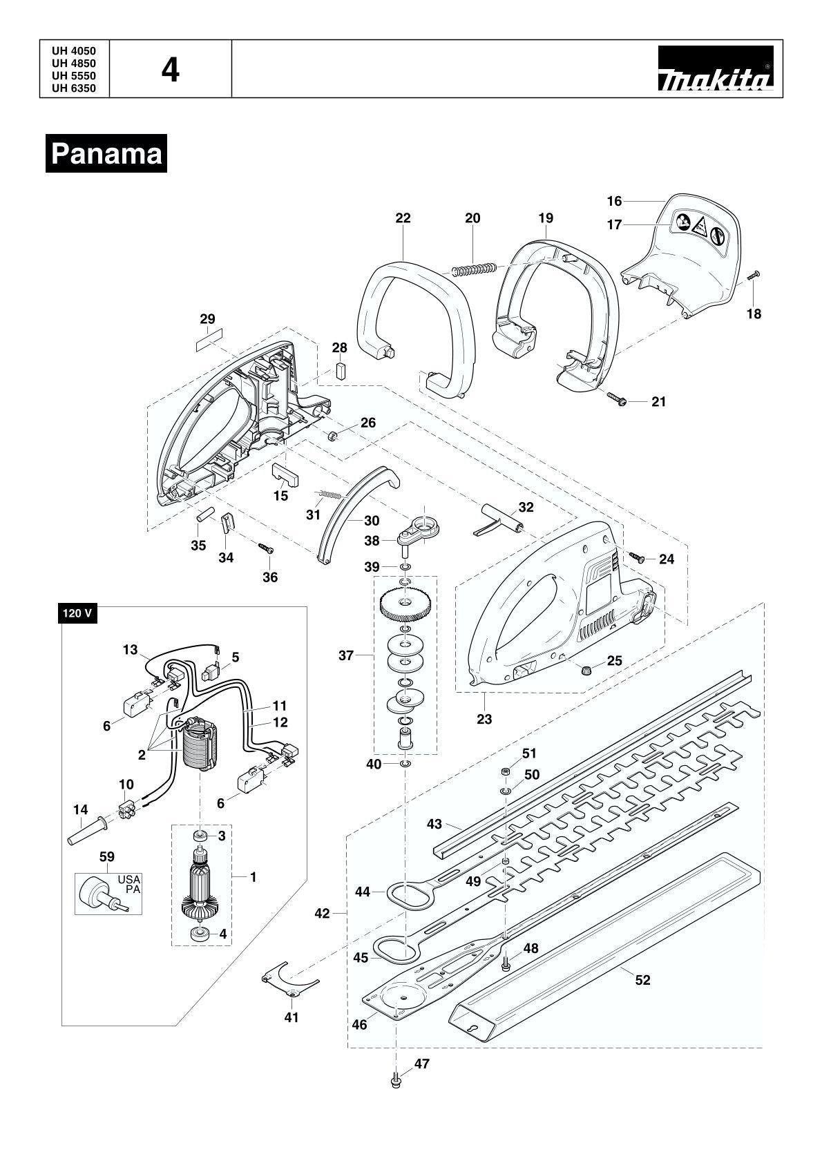 Pièces détachées taille-haie électrique Makita UH4050
