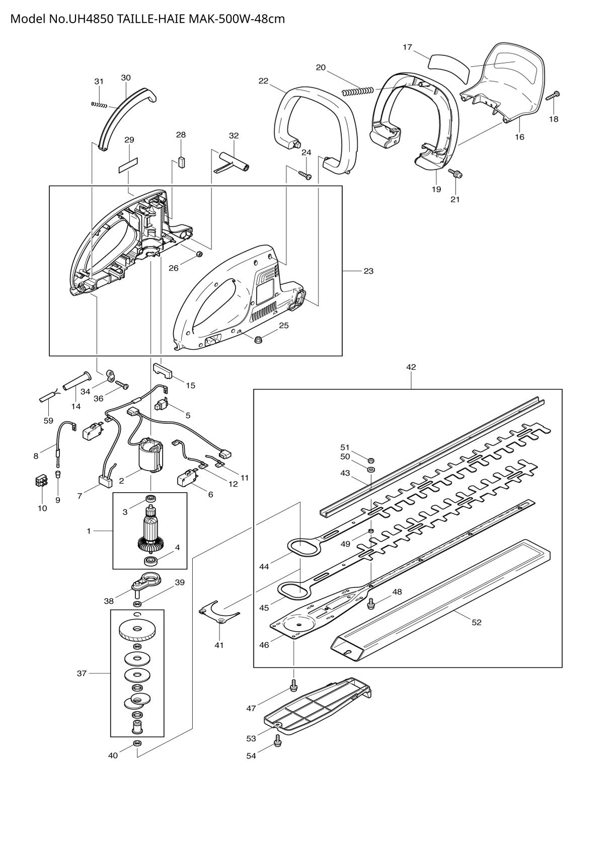 Pièces détachées taille-haie électrique Makita UH4850