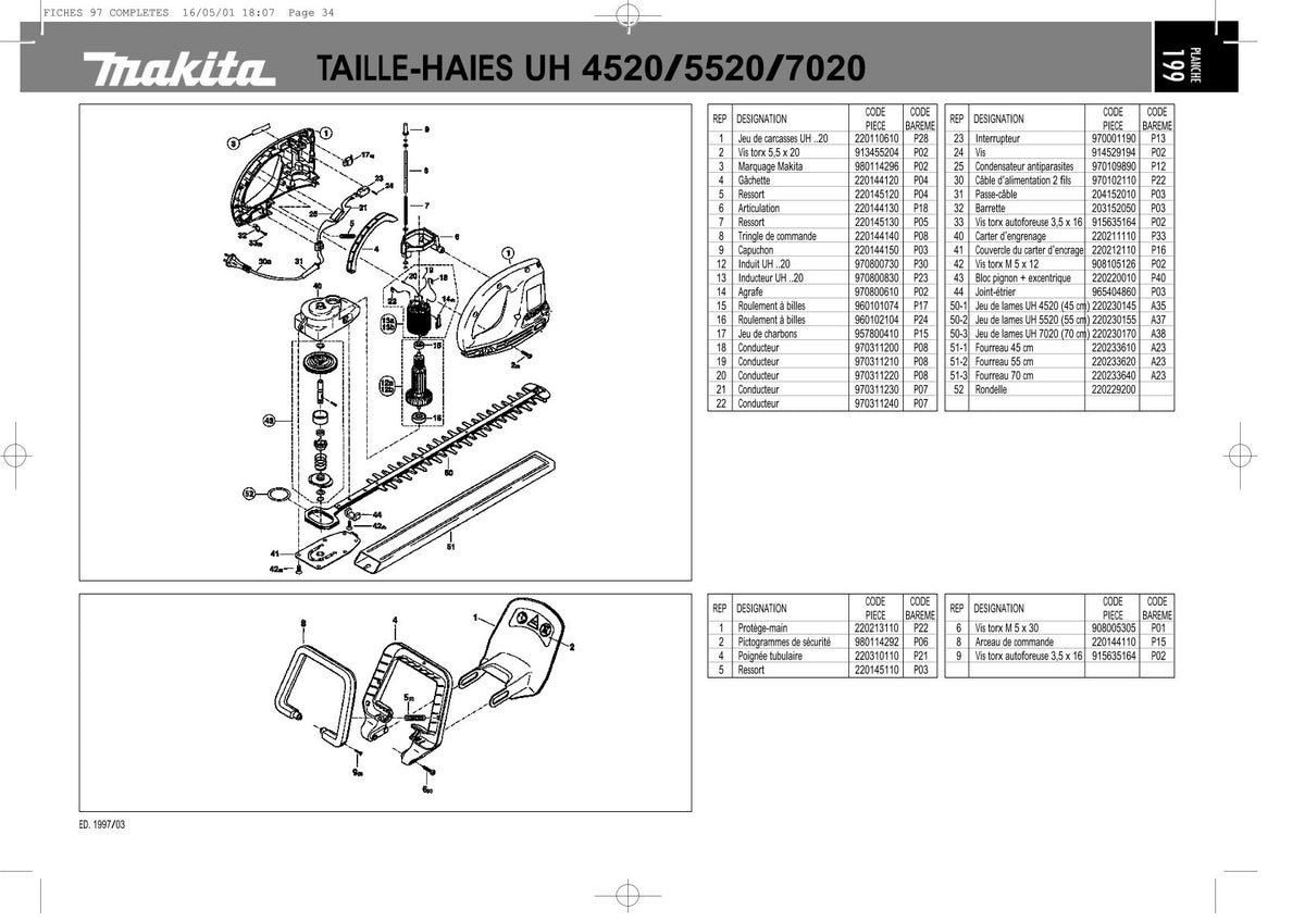 Pièces détachées taille-haie électrique Makita UH5520