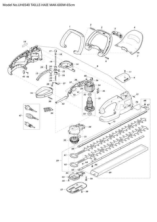 Pièces détachées taille-haie électrique Makita UH6540