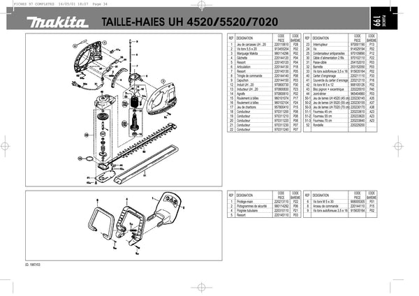 Pièces détachées taille-haie électrique Makita UH7020