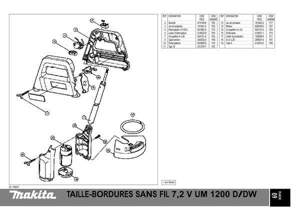 Pièces détachées cisaille à gazon sans fil Makita UM1200D
