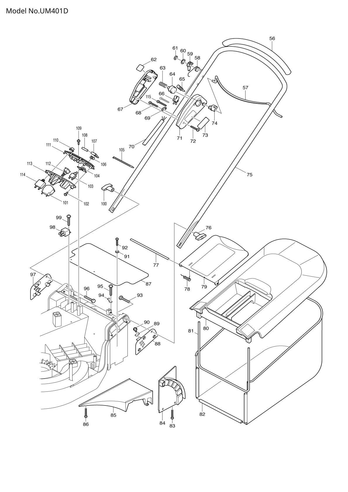 Pièces détachées tondeuse à gazon sans fil Makita UM401D