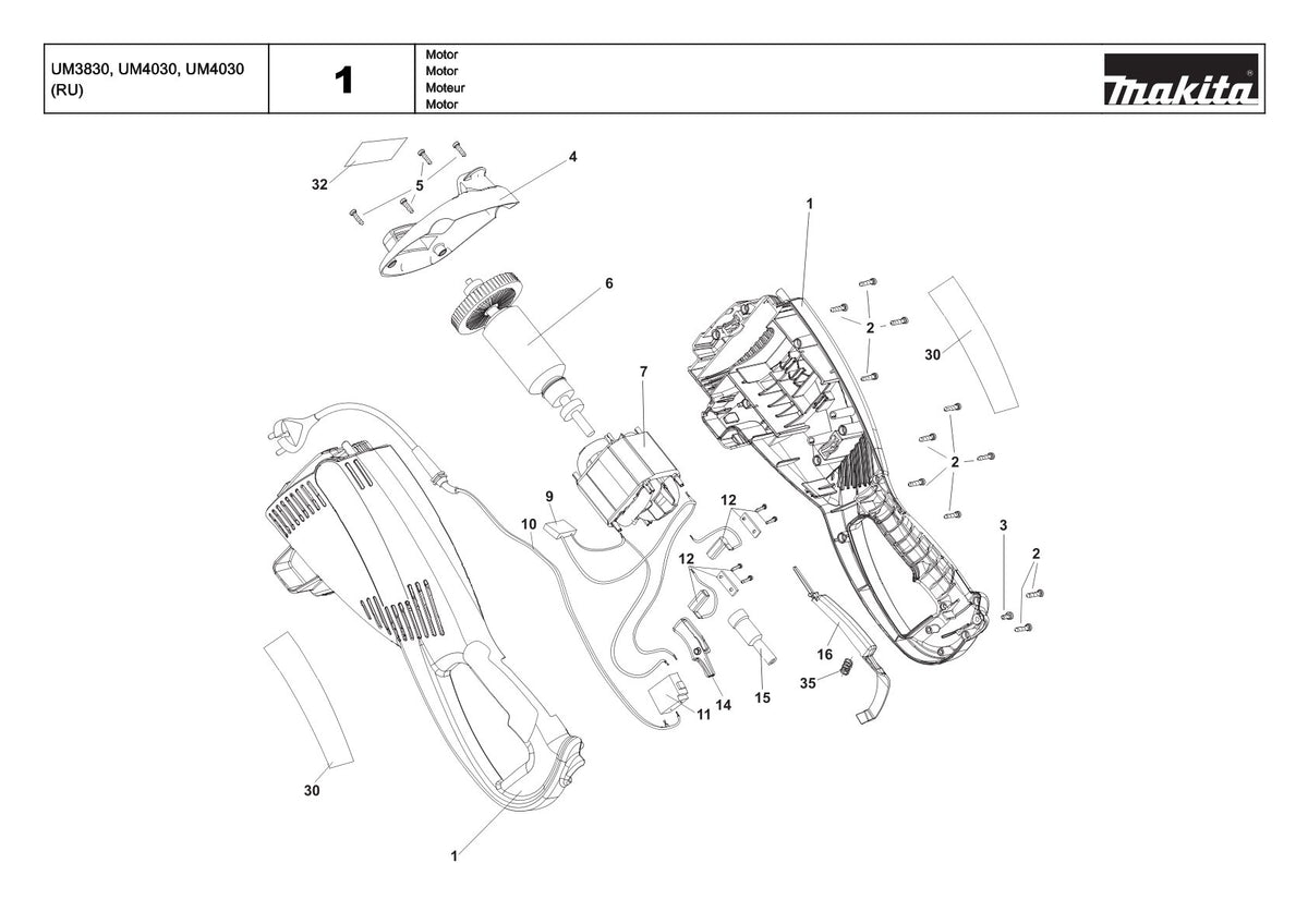 Pièces détachées tondeuse à gazon électrique Makita UM4030