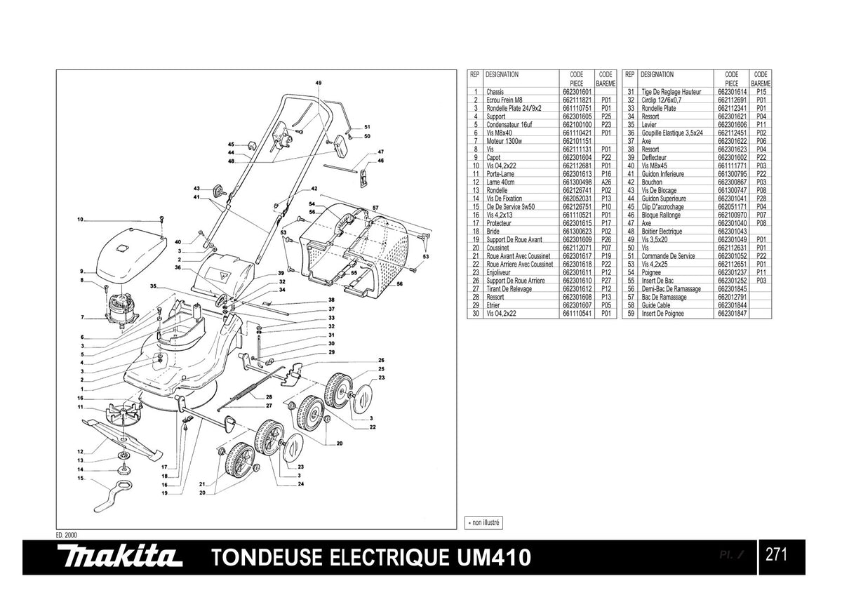 Pièces détachées tondeuse à gazon électrique Makita UM410