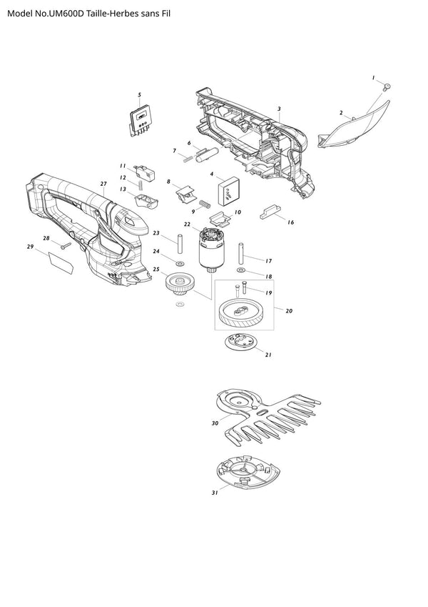 Pièces détachées cisaille à gazon sans fil Makita UM600D