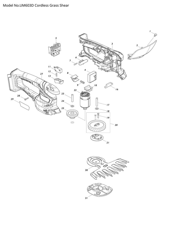 Pièces détachées cisaille à gazon sans fil Makita UM603D