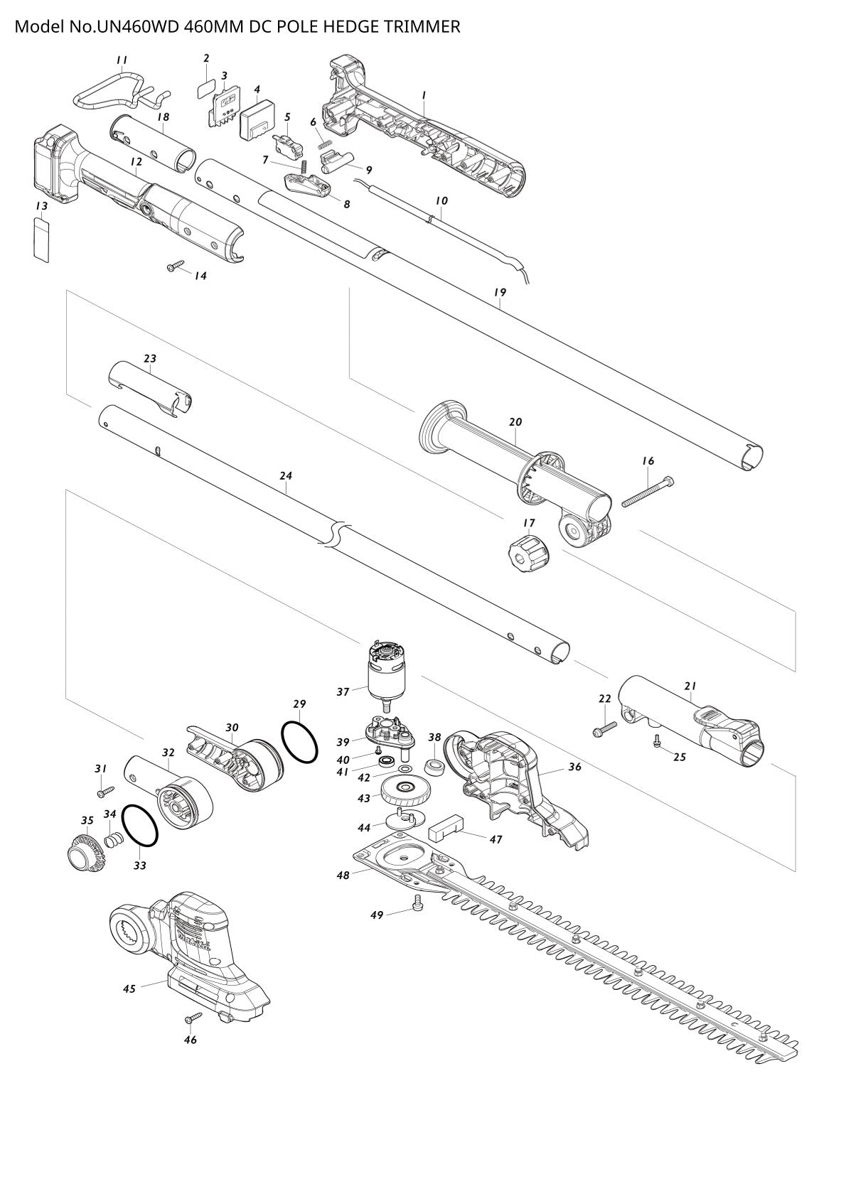 Pièces détachées taille-haie sur perche électrique Makita UN460WD