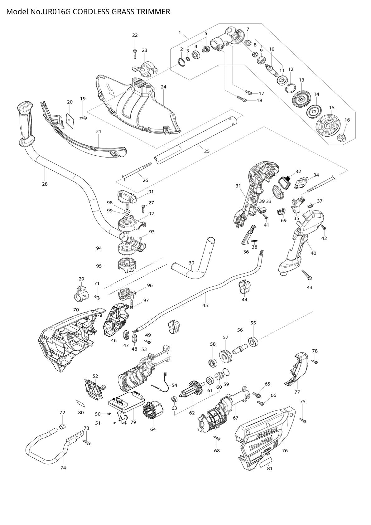 Pièces détachées coupe-herbe sans fil Makita UR016G