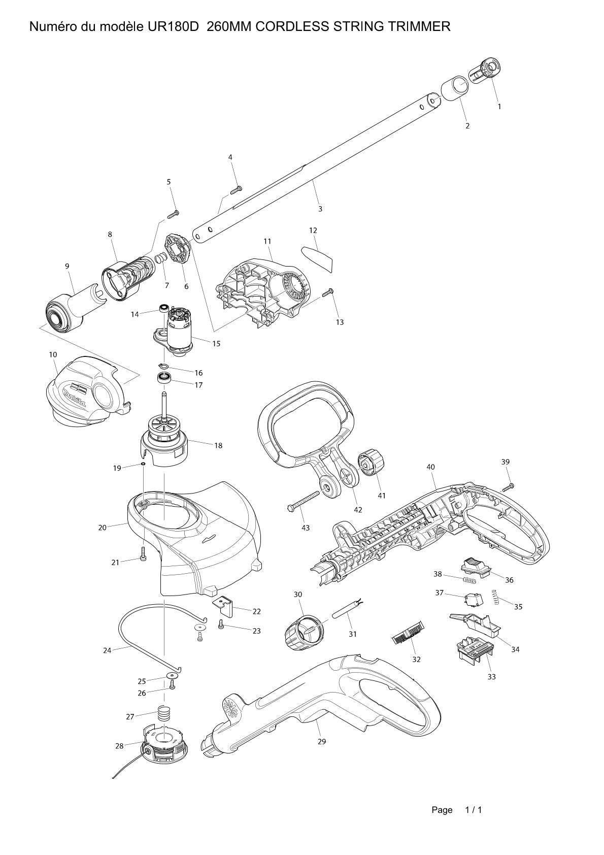Pièces détachées coupe-herbe sans fil Makita UR180D