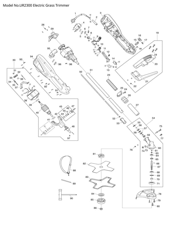 Pièces détachées coupe-herbe électrique Makita UR2300
