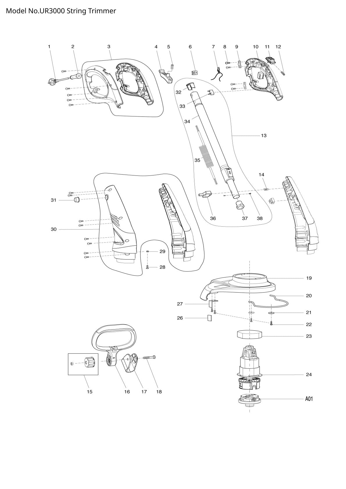 Pièces détachées coupe-herbe électrique Makita UR3000