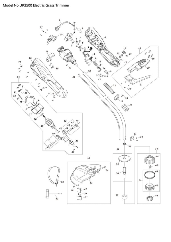 Pièces détachées coupe-herbe électrique Makita UR3500