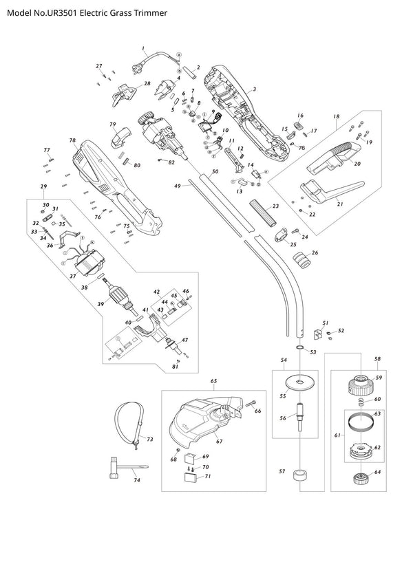 Pièces détachées coupe-herbe électrique Makita UR3501
