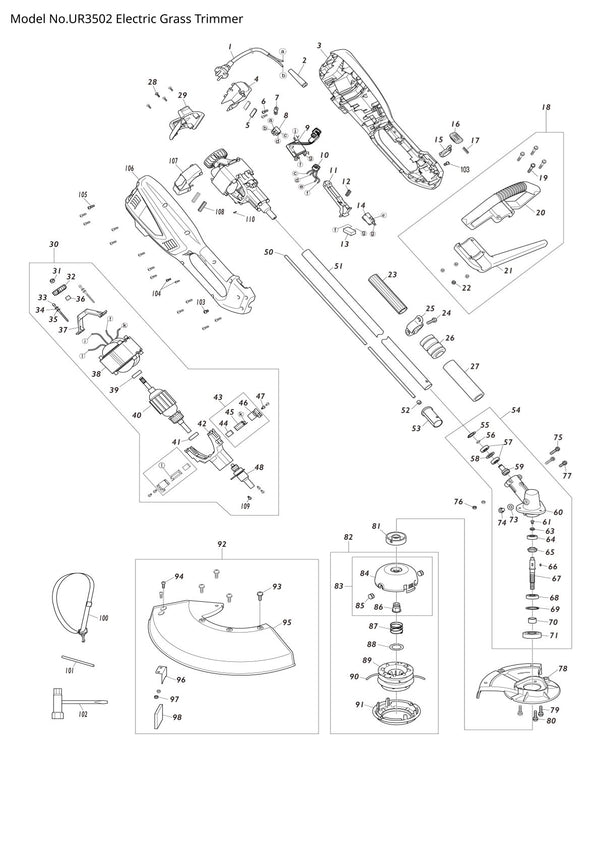 Pièces détachées coupe-herbe électrique Makita UR3502