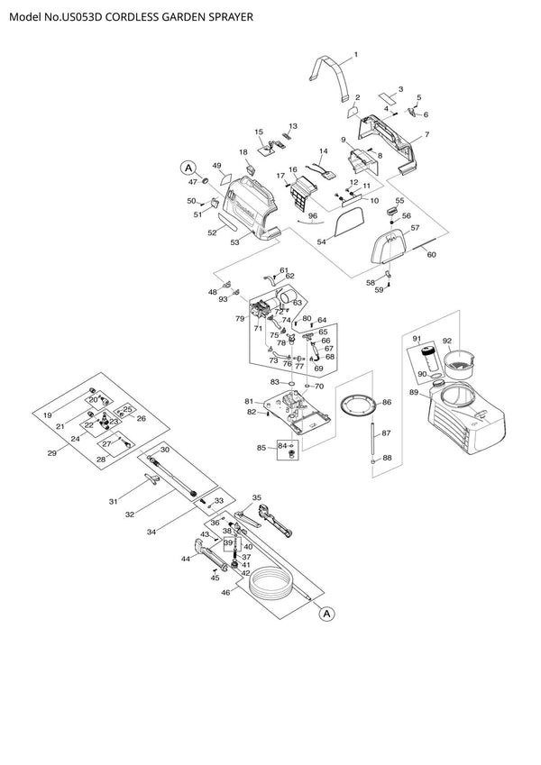 Pièces détachées pulvérisateur sans fil Makita US053D