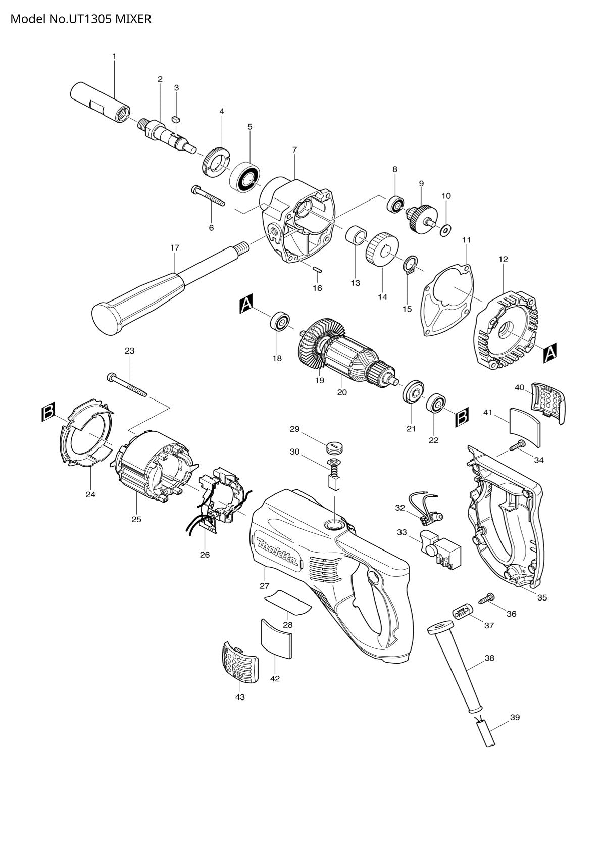 Pièces détachées malaxeur Makita UT1305