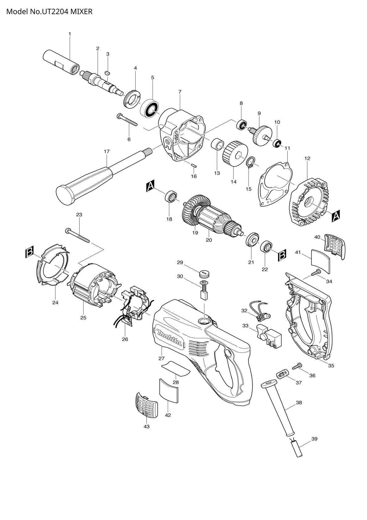 Pièces détachées malaxeur Makita UT2204