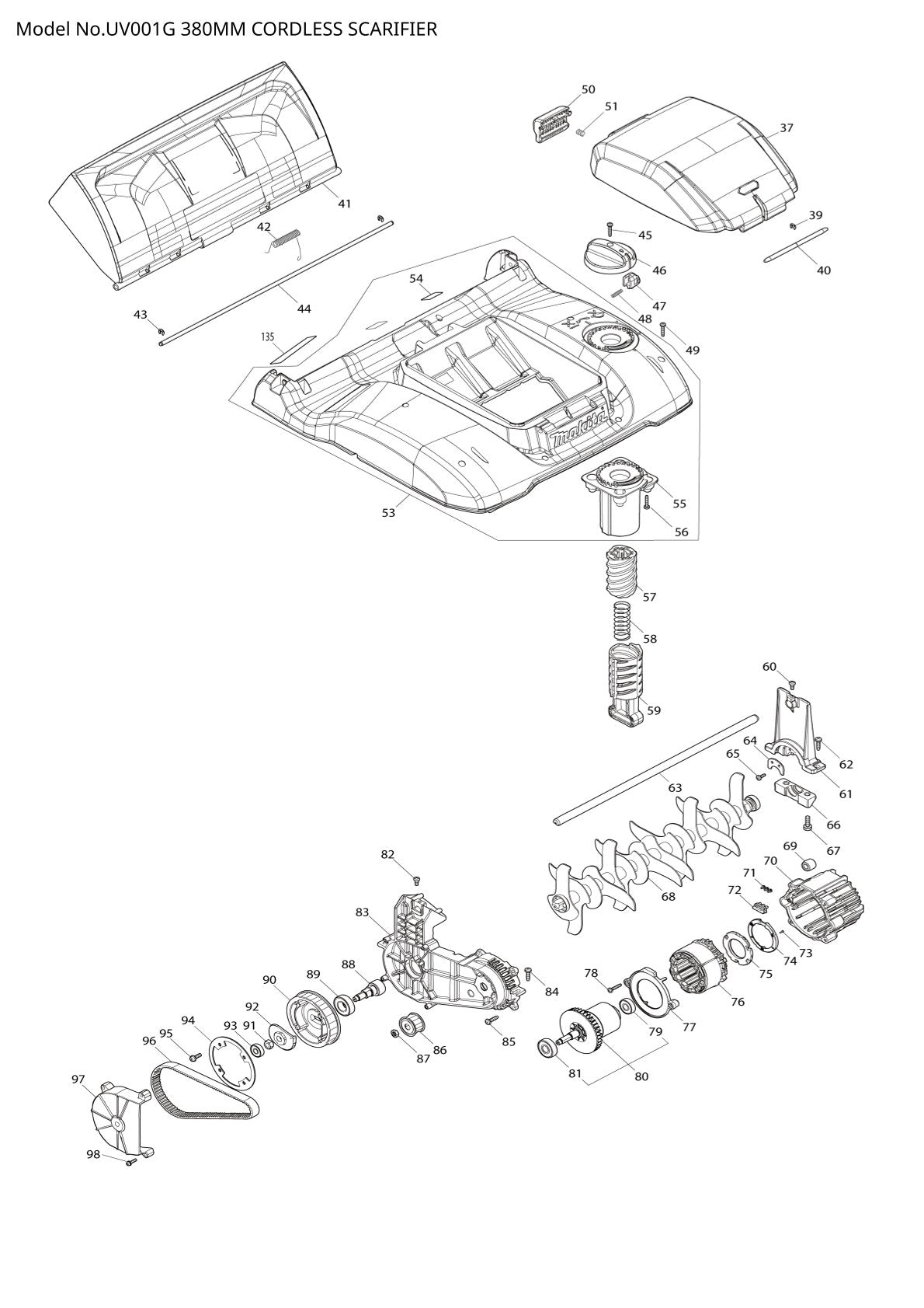 Pièces détachées scarificateur sans fil Makita UV001G