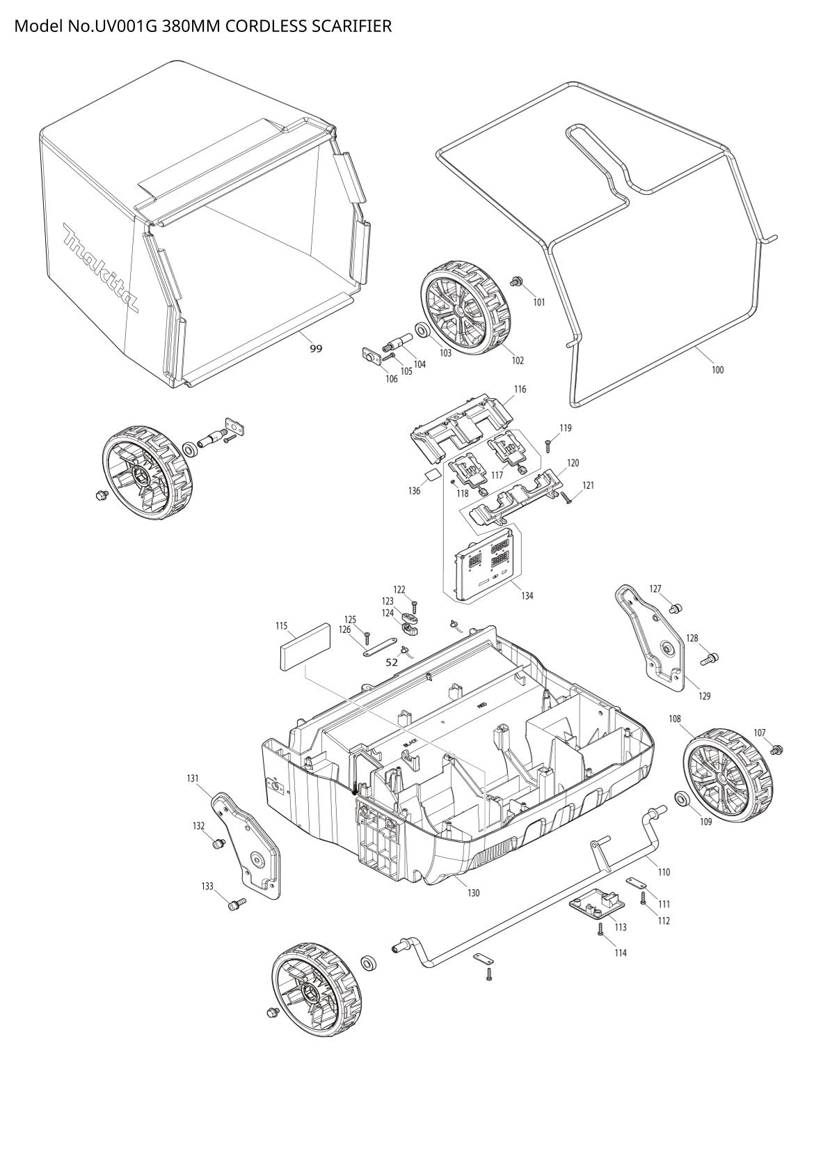 Pièces détachées scarificateur sans fil Makita UV001G