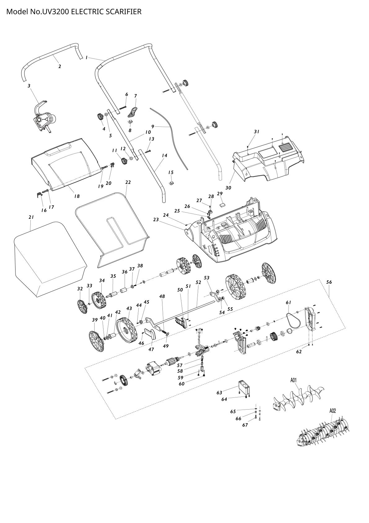 Pièces détachées scarificateur Makita UV3200