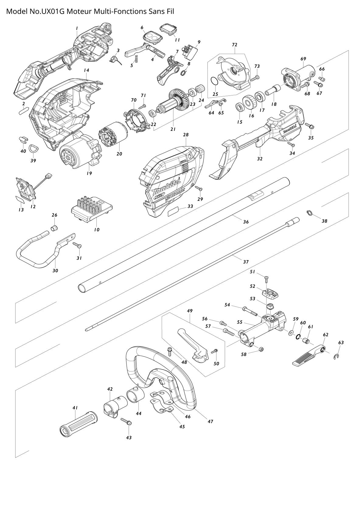Pièces détachées moteur multifonction sans fil Makita UX01G