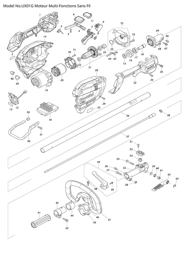 Pièces détachées moteur multifonction sans fil Makita UX01G