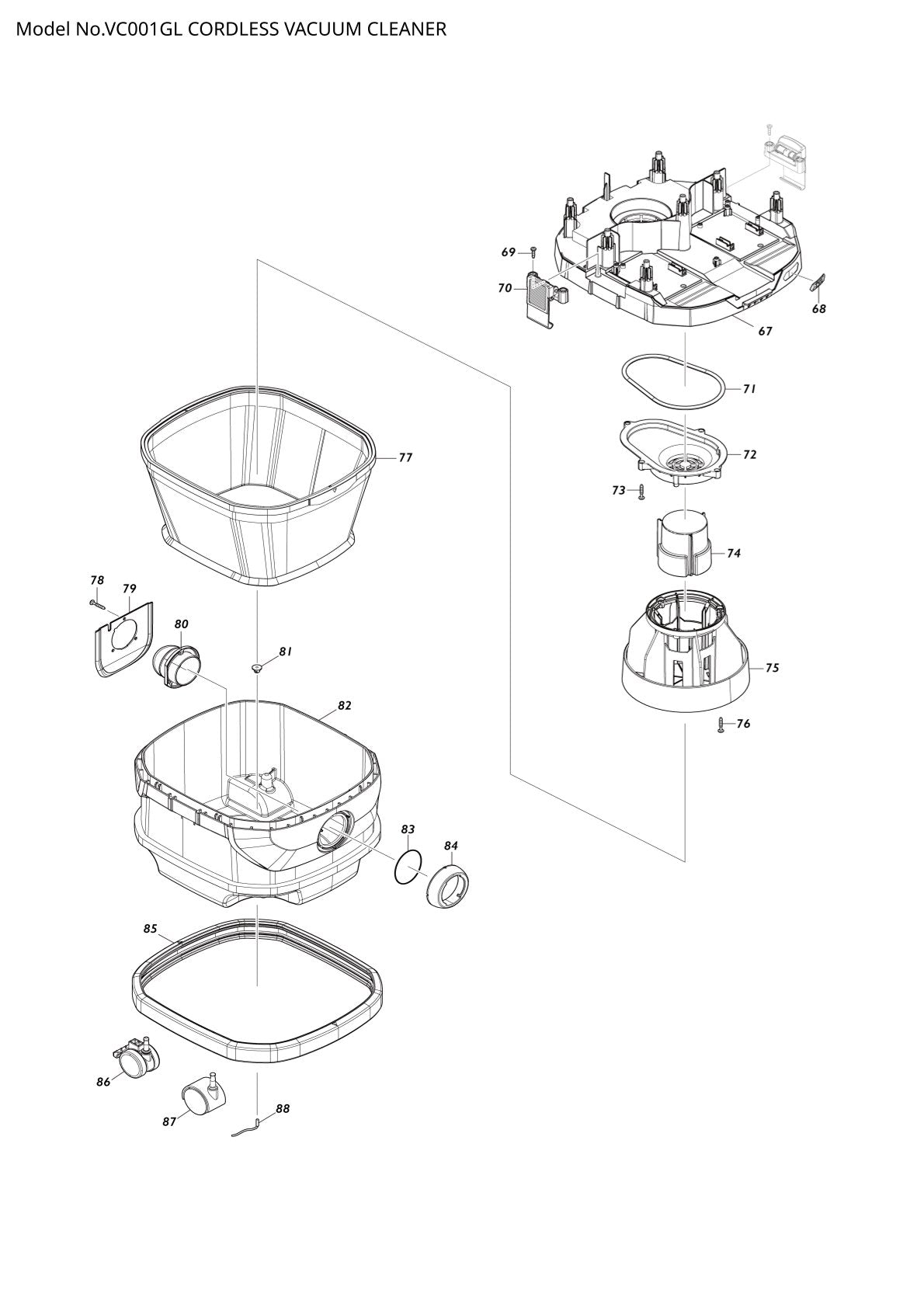 Pièces détachées aspirateur de chantier sans fil Makita VC001GL